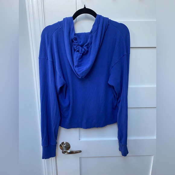 Terez blue ribbed zip up cropped hoodie - Picture 6 of 7